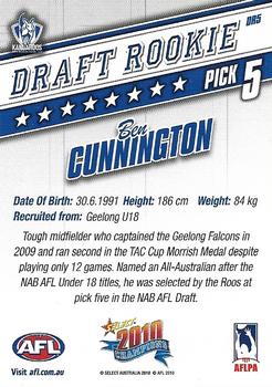 2010 Select AFL Champions - Draft Rookies #DR5 Ben Cunnington Back